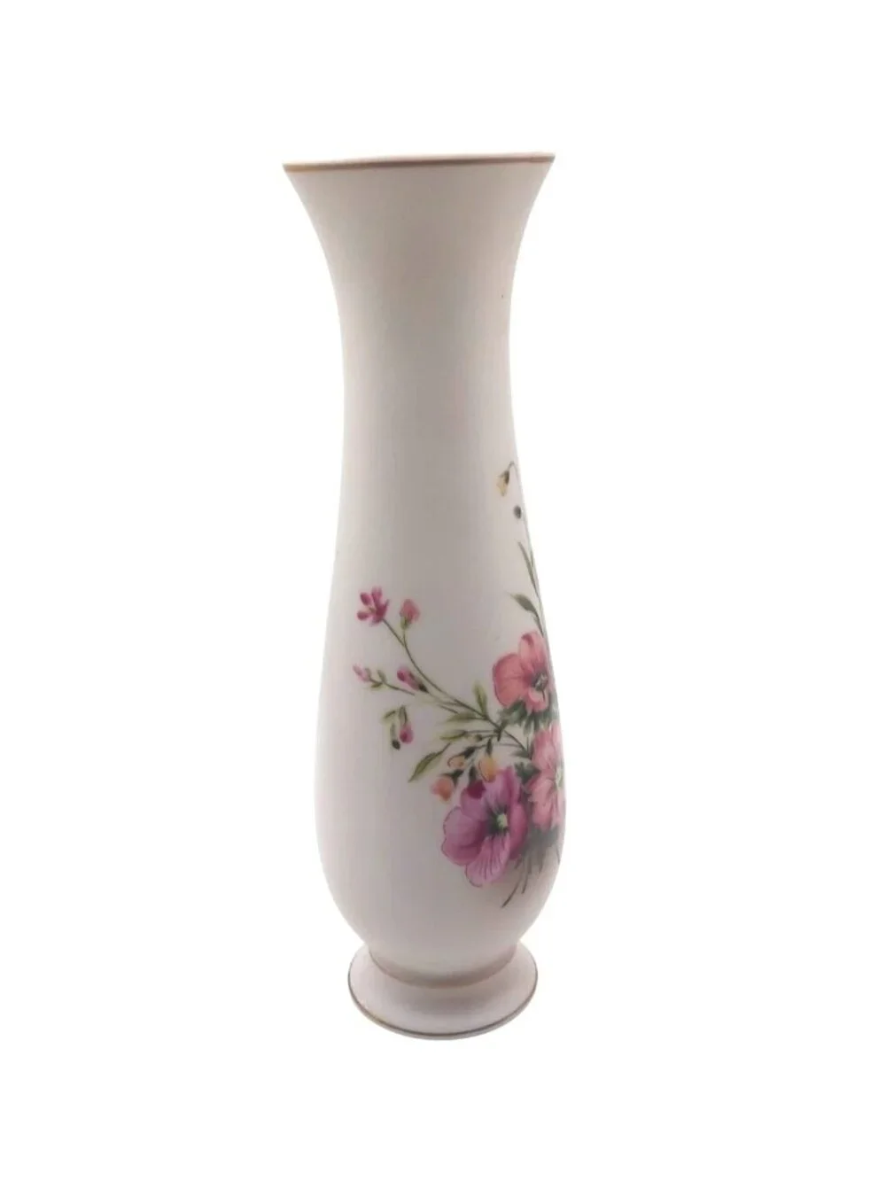 Porcelain Bud Vase Hibiscus Floral Matte Japan1988 Crown COR Cottagecore Vintage